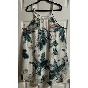 Indigo Soul White/Green Tunic Top, Braided White Cord Trim Straps Lined Size XL